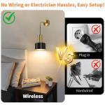 VerRon Set of 2 Battery Operated Wall Sconces, Wireless Wall Lights with Remote, Black & Gold Dimmable Wall Lamps with 3000K/4000K/6000K LED Bulbs, Modern Sconces for Bedroom Living Room Hallway