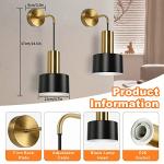 VerRon Set of 2 Battery Operated Wall Sconces, Wireless Wall Lights with Remote, Black & Gold Dimmable Wall Lamps with 3000K/4000K/6000K LED Bulbs, Modern Sconces for Bedroom Living Room Hallway