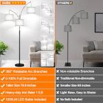 Dimmable Floor Lamp, 3 Lights Arc Floor Lamps for Living Room, Modern Tall Standing Tree Lamp with Gray Linen Shade & Heavy Base, Large Floor Lamp for Bedroom Office, 3x1000 LM LED Bulbs Included