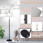 Dimmable Floor Lamp, 3 Lights Arc Floor Lamps for Living Room, Modern Tall Standing Tree Lamp with Gray Linen Shade & Heavy Base, Large Floor Lamp for Bedroom Office, 3x1000 LM LED Bulbs Included