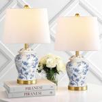 QiMH Chinoiserie Ceramic Table Lamps Set of 2 for Living Room, Vintage Traditional Bedside Lamps for Night Stands, 26" Large Blue and White Table Lamp for Bedroom Cottage, Gold(LED Bulbs Included)