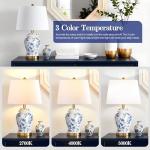 QiMH Chinoiserie Ceramic Table Lamps Set of 2 for Living Room, Vintage Traditional Bedside Lamps for Night Stands, 26" Large Blue and White Table Lamp for Bedroom Cottage, Gold(LED Bulbs Included)