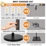 Dimmable Floor Lamp, 3 Lights Arc Floor Lamps for Living Room, Modern Tall Standing Tree Lamp with Gray Linen Shade & Heavy Base, Large Floor Lamp for Bedroom Office, 3x1000 LM LED Bulbs Included