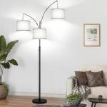 Dimmable Floor Lamp, 3 Lights Arc Floor Lamps for Living Room, Modern Tall Standing Tree Lamp with Gray Linen Shade & Heavy Base, Large Floor Lamp for Bedroom Office, 3x1000 LM LED Bulbs Included