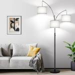 Dimmable Floor Lamp, 3 Lights Arc Floor Lamps for Living Room, Modern Tall Standing Tree Lamp with Gray Linen Shade & Heavy Base, Large Floor Lamp for Bedroom Office, 3x1000 LM LED Bulbs Included