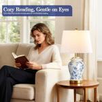 QiMH Chinoiserie Ceramic Table Lamps Set of 2 for Living Room, Vintage Traditional Bedside Lamps for Night Stands, 26" Large Blue and White Table Lamp for Bedroom Cottage, Gold(LED Bulbs Included)