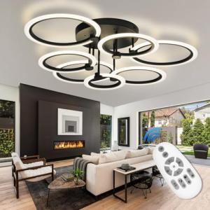 SEABLE Modern LED Ceiling Light 31.8" Dimmable Black Flush Mount Ceiling Light with Remote 7 Rings 130W 3000K-6500K Ceiling Lamp for Living Room,Bedroom,Kitchen
