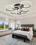 SEABLE Modern LED Ceiling Light 31.8" Dimmable Black Flush Mount Ceiling Light with Remote 7 Rings 130W 3000K-6500K Ceiling Lamp for Living Room,Bedroom,Kitchen