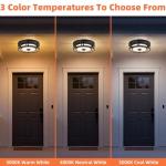 Yolsunes 12IN Motion Sensor LED Ceiling Light, Modern Flush Mount Ceiling Light Fixtures, 3CCT 3000-5000K Dusk to Dawn Motion Sensor Outdoor Lights Waterproof for Porch Entryway Garage, Black