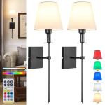 Wall Lights Battery Operated Wall Sconces Set Of 2,Black Rechargeable Wall Light With Wireless Remote Dimmable,12 Colors Modes Cordless Battery Sconce Indoor Wall lamp for Bedroom Living Room Hallway
