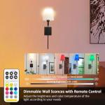 Wall Lights Battery Operated Wall Sconces Set Of 2,Black Rechargeable Wall Light With Wireless Remote Dimmable,12 Colors Modes Cordless Battery Sconce Indoor Wall lamp for Bedroom Living Room Hallway