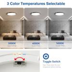 YELIOLED 6 Pack 12 Inch Slim Dimmable LED Flush Mount Ceiling Light Fixtures, 24W 2640LM 3000K/4000K/5000K, House Upgrade Led Lights for Bedroom Hallway Laundry Room Rental Units, 240W Equiv., Black