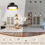 SunRider Semi Flush Mount Ceiling Lights, 12 Inch 25W LED Ceiling Light Fixture Black for Hallway Kitchen, Gold Inside, 5000K Daylight White, Dimmable