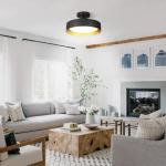 SunRider Semi Flush Mount Ceiling Lights, 12 Inch 25W LED Ceiling Light Fixture Black for Hallway Kitchen, Gold Inside, 5000K Daylight White, Dimmable