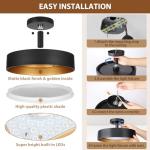 SunRider Semi Flush Mount Ceiling Lights, 12 Inch 25W LED Ceiling Light Fixture Black for Hallway Kitchen, Gold Inside, 5000K Daylight White, Dimmable