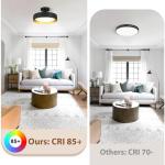 SunRider Semi Flush Mount Ceiling Lights, 12 Inch 25W LED Ceiling Light Fixture Black for Hallway Kitchen, Gold Inside, 5000K Daylight White, Dimmable