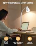 BOHON LED Desk Lamp with USB Charging Port, 3 Color Modes Dimmable Reading Lamp, Auto Dimming Task Lamp, Flexible Gooseneck Table Light for Dorm Bedside, Adapter Include, White