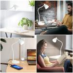 BOHON LED Desk Lamp with USB Charging Port, 3 Color Modes Dimmable Reading Lamp, Auto Dimming Task Lamp, Flexible Gooseneck Table Light for Dorm Bedside, Adapter Include, White