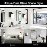 Wall Sconces Set of 2 Modern Vanity Lights with Double Clear Glass Shade Matte Black Indoor Farmhouse Wall Lights for Bathroom Living Room Bedroom Hallway Bulb E26 Base (Bulbs Not Included)