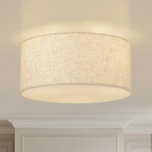 Vexagyle 13inch Semi Flush Mount Ceiling Light Fixture,3-Light Ceiling Mount Drum Light Fixture with Linen Shade,Modern Close to Ceiling Lamps for Living Room, Bedroom, Dining Room,Hallway