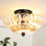 GloMuse Ceiling Lights Semi Flush Mount Ceiling Light Brown Glass Chandeliers Black Base Modern Lighting Light Fixture Suitable for Living Room Kitchen Bedroom Hallway (Bulb Not Included)