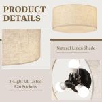 Vexagyle 13inch Semi Flush Mount Ceiling Light Fixture,3-Light Ceiling Mount Drum Light Fixture with Linen Shade,Modern Close to Ceiling Lamps for Living Room, Bedroom, Dining Room,Hallway