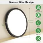 zemty 4Pack LED Flush Mount Ceiling Light, 12Inch 24W Dimmable Ceiling Lights Fixture, 5 Color Temperatures (3000K-6500K) Black Round Ceiling Lamp for Bedroom, Kitchen, Hallway,Bathroom