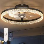 addlon Ceiling Fans with Lights and Remote, 20'' Low Profile Ceiling Fans, 3000-6000K Dimmable Modern Flush Mount LED Fan Light, Fandelier Ceiling Fan for Bedroom, Kitchen, Living Room, Black