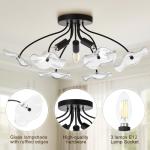 Luvkczc Semi Flush Mount Ceiling Light, Modern Glass Ceiling Light Fixture, Vintage Black Lighting for Kitchen Entryway Hallway Bathroom Bedroom Foyer, 3 Light E12 Socket