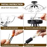 Luvkczc Semi Flush Mount Ceiling Light, Modern Glass Ceiling Light Fixture, Vintage Black Lighting for Kitchen Entryway Hallway Bathroom Bedroom Foyer, 3 Light E12 Socket