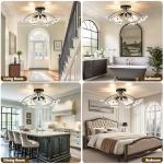 Luvkczc Semi Flush Mount Ceiling Light, Modern Glass Ceiling Light Fixture, Vintage Black Lighting for Kitchen Entryway Hallway Bathroom Bedroom Foyer, 3 Light E12 Socket