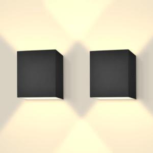 LUXRITE Square LED Up and Down Wall Sconces Set of 2, Metal, 5CCT 2700K | 3000K | 3500K | 4000K | 5000K, Modern Indoor and Outdoor Wall Light, 15W, 1000LM, IP65 Waterproof, ETL Listed - Black