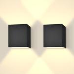 LUXRITE Square LED Up and Down Wall Sconces Set of 2, Metal, 5CCT 2700K | 3000K | 3500K | 4000K | 5000K, Modern Indoor and Outdoor Wall Light, 15W, 1000LM, IP65 Waterproof, ETL Listed - Black
