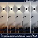 LUXRITE Square LED Up and Down Wall Sconces Set of 2, Metal, 5CCT 2700K | 3000K | 3500K | 4000K | 5000K, Modern Indoor and Outdoor Wall Light, 15W, 1000LM, IP65 Waterproof, ETL Listed - Black