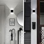 LUXRITE Square LED Up and Down Wall Sconces Set of 2, Metal, 5CCT 2700K | 3000K | 3500K | 4000K | 5000K, Modern Indoor and Outdoor Wall Light, 15W, 1000LM, IP65 Waterproof, ETL Listed - Black