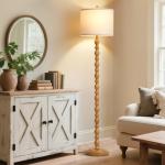 Luvkczc 62" Rustic Floor Lamp with 3 Color Temperatures, Retro Farmhouse Standing Lamp for Living Room, Bedroom, Corner, Dining Room - Rotary Switch Resin Floor Lamps for Home (Brown)