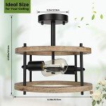 2-Light Retro Wood and Metal Ceiling Light Fixture