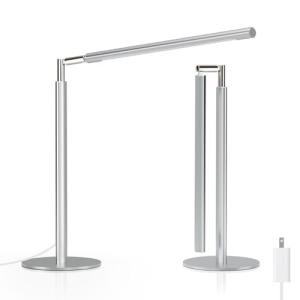 ALFELE Metal Desk Lamp for Home Office - Foldable LED Table Lamp for Reading, 4 Color & 6 Brightness, 15W Dimmable Desk Light with Flexible Arm, Eye-Caring Desktop Lamp for College Dorm, Silver