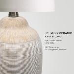 USumkky 24 inch Vintage Ceramic Table Lamp - Single Farmhouse Rustic Bedside Lamp with Natural Textured Finish, Nightstand Lamps for Living Room, Bedroom, End Table