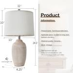 USumkky 24 inch Vintage Ceramic Table Lamp - Single Farmhouse Rustic Bedside Lamp with Natural Textured Finish, Nightstand Lamps for Living Room, Bedroom, End Table