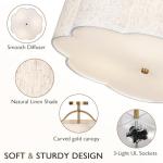 CALOKES Semi Flush Mount Ceiling Light, 16" Modern 3-Light Fixture with Petal-Shaped Beige Linen Shade and Golden Support Arm, Ideal for Bedroom, Kitchen, Living Room, Hallway, and Entryway