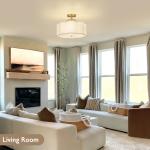 CALOKES Semi Flush Mount Ceiling Light, 16" Modern 3-Light Fixture with Petal-Shaped Beige Linen Shade and Golden Support Arm, Ideal for Bedroom, Kitchen, Living Room, Hallway, and Entryway