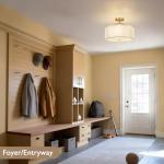 CALOKES Semi Flush Mount Ceiling Light, 16" Modern 3-Light Fixture with Petal-Shaped Beige Linen Shade and Golden Support Arm, Ideal for Bedroom, Kitchen, Living Room, Hallway, and Entryway