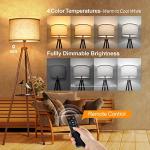 OUTON Wood Tripod Floor Lamp with Shelves, Mid Century LED Modern Dimmable Floor Lamp with Remote Control, Sturdy Tall Standing Lamp with Beige Linen Texture Shade for Living Room, Bedroom, Office