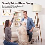 OUTON Wood Tripod Floor Lamp with Shelves, Mid Century LED Modern Dimmable Floor Lamp with Remote Control, Sturdy Tall Standing Lamp with Beige Linen Texture Shade for Living Room, Bedroom, Office