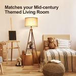 OUTON Wood Tripod Floor Lamp with Shelves, Mid Century LED Modern Dimmable Floor Lamp with Remote Control, Sturdy Tall Standing Lamp with Beige Linen Texture Shade for Living Room, Bedroom, Office