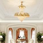European Villa Hall Crystal Large Chandelier High Ceiling Living Room Lamp French Duplex Lobby Brass Grand Pendant Light