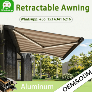 Electric Full Box Awning Aluminum Frame Tarpaulin Retractable Canopy Roof With LED Light Outdoor Patio Awning