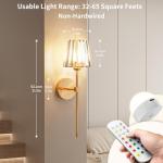 Crystal Battery Operated Wall Sconces Set of 2, Gold Rechargeable Wireless Wall Sconce Lights with Crystal Lampshade, 12 RGB and 3CCT Dimmable Wall Lamps with Remote for Bedroom Living Room Hallway