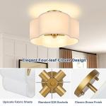 4-Light 14.4'' Semi Flush Mount Ceiling Light Fixture, Gold Modern Close to Ceiling Lamp with White Fabric Shade, Farmhouse Bright Lighting Brass Finish for Nursery Kids Room Bedroom Hallway Entryway